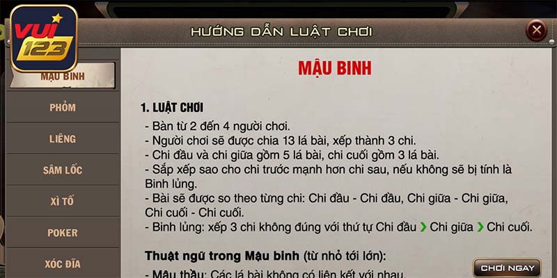 Thông tin luật chơi chi tiết để hội viên dễ nắm bắt